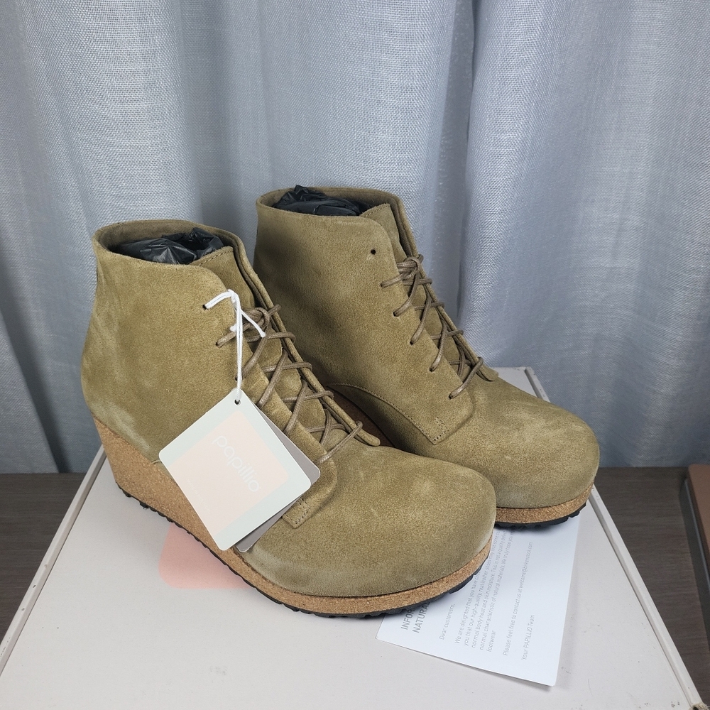 Papillo Birkenstock Edith Boot Wedge Heel Mud Green Suede (1017933) 39 N/ 8